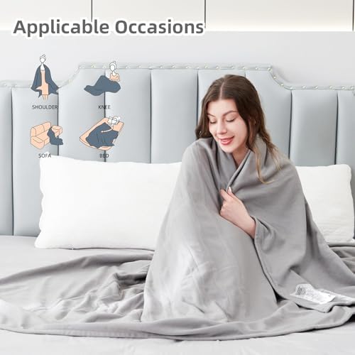 Eydna Electric Heated Blanket Full Size 72"x84",Fast Heating Throw, Soft Fleece for Bed & Sofa, 10 Hours Auto Off & 4 Heating Levels, Machine Washable, Gifts for Grandma & Family-Light Gray