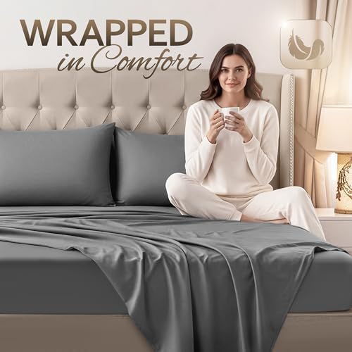 Pack of 8 Queen Sheets Set, 16" Deep Pocket Hotel Luxury Sheet, Dark Grey