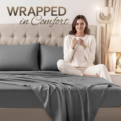 Pack of 8 Queen Sheets Set, 16" Deep Pocket Hotel Luxury Sheet, Dark Grey