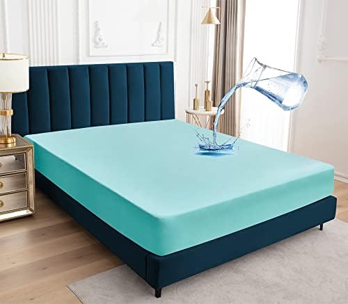 Sufdari King Size Mattress Protector,Waterproof Mattress Cover,18" Deep Pocket Mattress Protector,Dust Proof Bed Protector for Dogs/Cats/Pets/Kids-Aqua,King