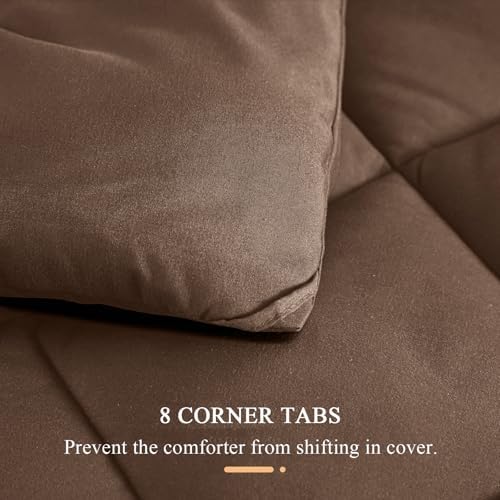 Oversized King Comforter, Extra Large King Size Comforter Oversized, All Season Soft Quilt Down Alternative Duvet Insert with 8 Corner Tabs(120x128, Brown)