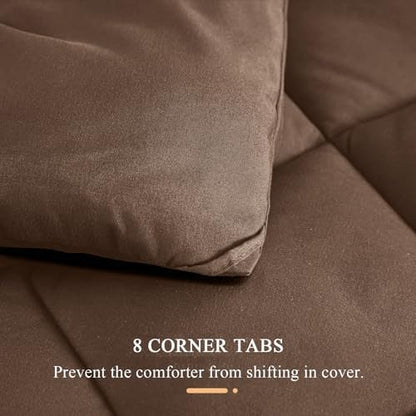 Oversized King Comforter, Extra Large King Size Comforter Oversized, All Season Soft Quilt Down Alternative Duvet Insert with 8 Corner Tabs(120x128, Brown)