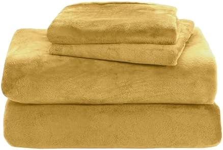Elegant Comfort Luxuriously Soft 4-Piece Velvet Plush Flannel Sheet Set - Premium Quality - Cozy Warm, Anti-Static, Non Pilling Fuzzy Velvet Flannel Fleece Deep Pocket Sheet Set - Full, Gold