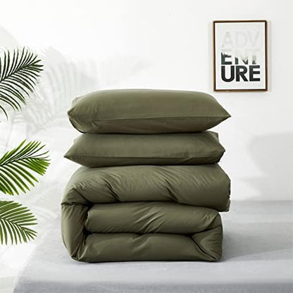 Wellboo Olive Green Comforter Sets Full Size Solid Dark Green Bedding Soft