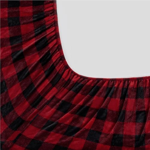 BEDELITE Plaid Flannel Sheet Set, Queen Size, Red and Black, 4 Pieces
