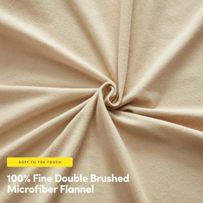 Flannel Sheets Warm and Cozy Deep Pocket Breathable All Season Bedding Set with Fitted, Flat and Pillowcases, Twin, Beige