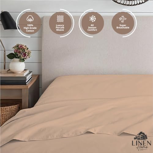 Linen Home 100% Cotton Percale Fitted Sheet only, Full Size, Brushed Rose
