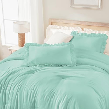 Andency Mint California King Comforter Set, 3 Pieces Shabby Chic Bedding