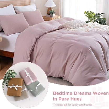TOCOMOA 100% Muslin Cotton Duvet Cover Set, Pink, King