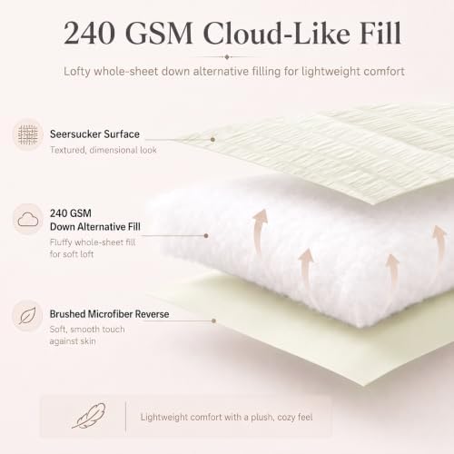 CozyLux California King Comforter Set 7-Piece Ivory Seersucker Bed in a Bag