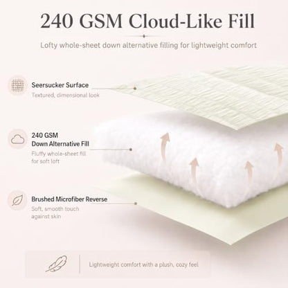 CozyLux Oversized King Comforter Set 120x98 in, 7-Piece Ivory Seersucker