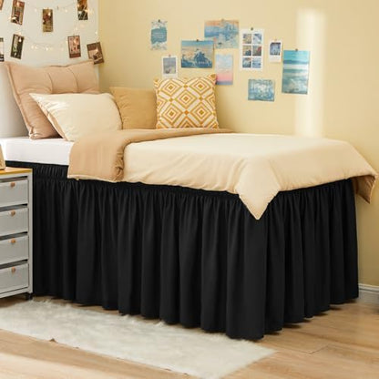 Dorm Room Bed Skirt Twin XL 46" Drop, College Split Corner Bedskirt, Black
