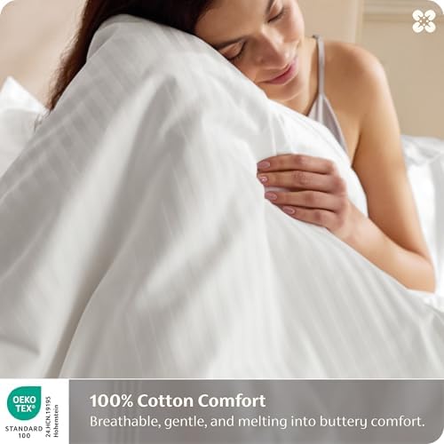 Bedsure PureWoven 100% Cotton Percale Duvet Cover Queen, Striped Jacquard