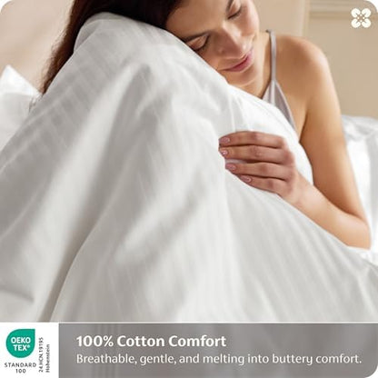 Bedsure PureWoven 100% Cotton Percale Duvet Cover Queen, Striped Jacquard