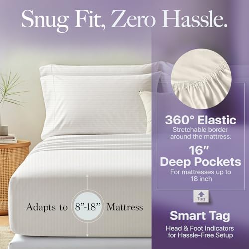 Carressa Linen 600 Series Striped Split King Sheets Sets for Adjustable Bed