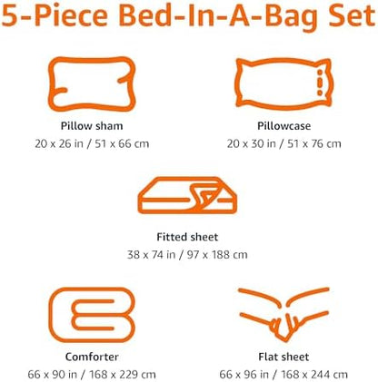 Amazon Basics 5-Piece Soft Microfiber Kid's Bed-in-a-Bag Bedding Set, Twin, Green, Solid