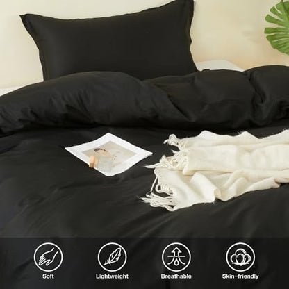 Duvet Cover Set Twin Size 100% Organic Cotton Pirate Black, SAPHREAS 2 Pcs Soft Bedding Comforter Cover with Zipper Closure & Corner Ties, Comforter Not Included