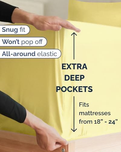 Extra Deep Twin XL Sheet Set - 3 Piece College Dorm Room - Yellow