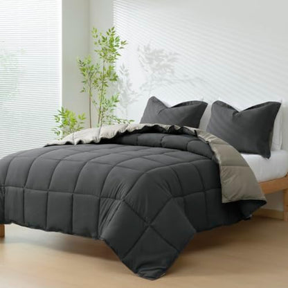 HIG 3pc Gray Full Size Bedding Comforter Set Duvet Insert Blanket