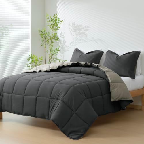 HIG 3pc Gray Queen Size Bedding Comforter Set Duvet Insert Blanket