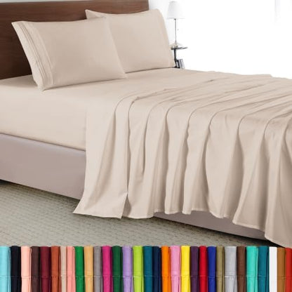 Elegant Comfort Luxury 4-Piece Bed Sheet Set - Luxury Bedding 1500 Premium Hotel Quality Microfiber, Wrinkle Resistant Cool & Breathable, Easy Elastic Fitted, Twin/Twin XL, Cream-Beige