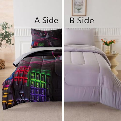 Gaming Comforter for Boys Teens,Game Bedding Sets Full,Kids Gamer Comforter Set,Video Game Bedroom Bed Set Controller Duvet All Season 3 Piece