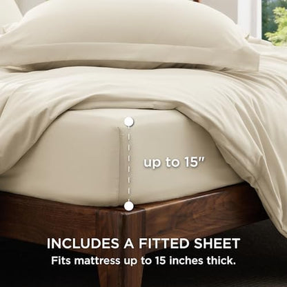 Bedsure Prewashed California King Duvet Cover with Fitted Sheet, Cream