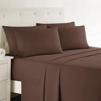 Clara Clark King Sheets, 6 Piece Set - Hotel Luxury Sheets for King Size Bed, Super Soft Bedding Set, King Size, Chocolate Brown