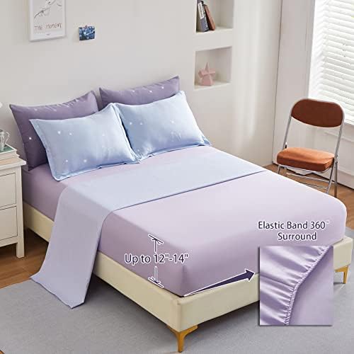 Dinjoy Girls Comforter Set Bed in A Bag Colorful Ombre Rainbow Bedding Set for Kids Teen (Purple, Queen)
