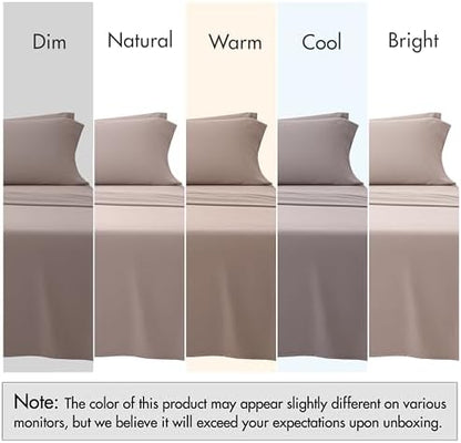 RUVANTI 100% Cotton Twin XL Sheets, Percale Weave Twin XL Set, Warm Mocha
