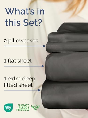 Extra Deep Full Sheet Set - 4 Piece Breathable & Cooling Sheets - Charcoal