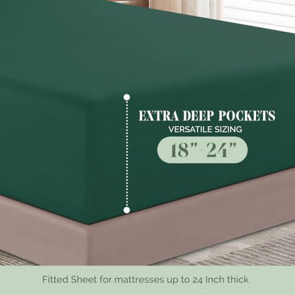 Elegant Comfort 4-Piece Bed Sheet Set - Luxury Bedding 1500 Premium Hotel Quality Microfiber, All Around Elastic 18-24 Inches Deep Fitted Sheet- Extra Deep Pocket Sheets, Queen, Hunter Green