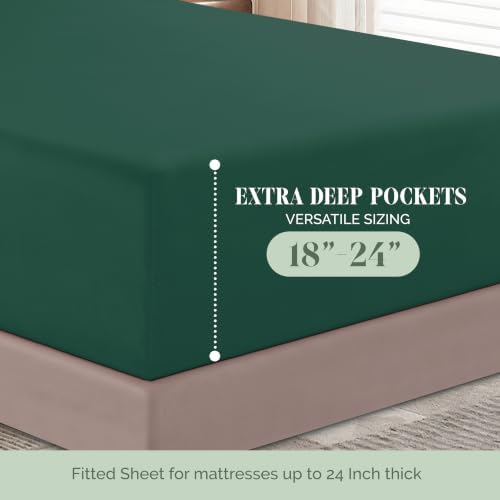 Elegant Comfort 4-Piece Bed Sheet Set - Luxury Bedding 1500 Premium Hotel Quality Microfiber, All Around Elastic 18-24 Inches Deep Fitted Sheet- Extra Deep Pocket Sheets, California King, Hunter Green