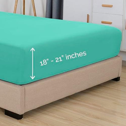 Elegant Comfort 1500 Premium Hotel Quality 18-21 Inches Deep - Extra Deep Pocket Single Fitted Sheet for High Mattress, Luxury and Softest, Smart Pocket - Wrinkle Free, California King, Paradise Teal