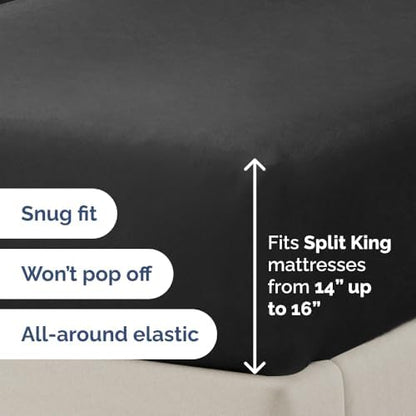 Flex Top Split Head King 4 Piece Sheet Set - Ultra-Soft, Breathable - Black