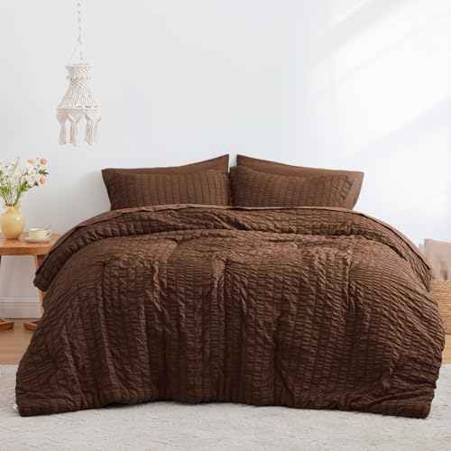 Love's cabin Seersucker Brown Full Comforter Set