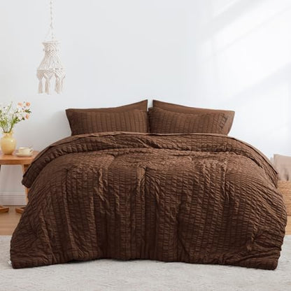 Love's cabin Seersucker Brown Full Comforter Set