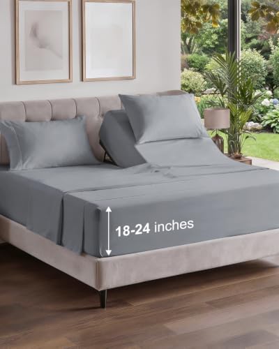 Flex Top Split Head King Sheet Set - 4 Piece Extra Deep Sheets - Steel Blue