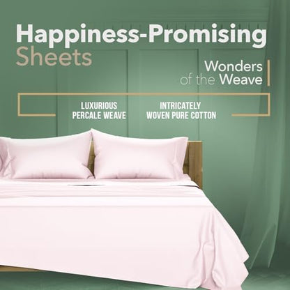 TEXAS LINEN CO. 100% Organic Cotton Sheets King Size - 4 PC Organic Cotton King Size Percale Weave Sheet Set, Soft, Cooling, Crisp & Breathable, 16" Deep Pocket Hotel Quality Bedding Set - (Blush)