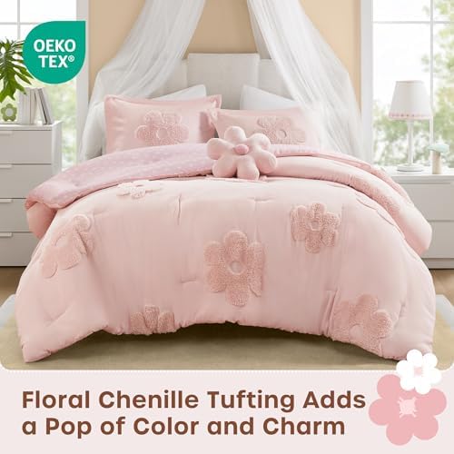 Intelligent Design Kids Pink Floral Queen Comforter Set for Girls, 4pc