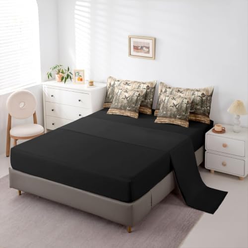 Erosebridal Mallard Duck Bed in A Bag 7 Pcs Rustic Farmhouse Cabin Comforter Set for Women Men Woodland Hunting Duck Bedding Sets King Vintage Natural Forest Sheet Set with Comforter