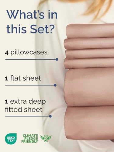 Extra Deep Queen Sheet Set - 6 Piece Breathable and Cooling Sheets - Mauve