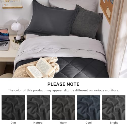 MUXHOMO 5 Pieces Twin XL Comforter Set, Reversible Bed in a Bag Twin XL Size, All Season Bedding Set with Comforter, Flat Sheet, Fitted Sheet, Pillowcases & Shams, Dark Grey & Light Grey