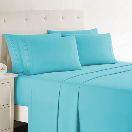 Clara Clark Twin Sheets, 5 Piece Set - Hotel Luxury Sheets for Twin Size Bed, Super Soft Bedding Set, Twin Size, Beach Blue