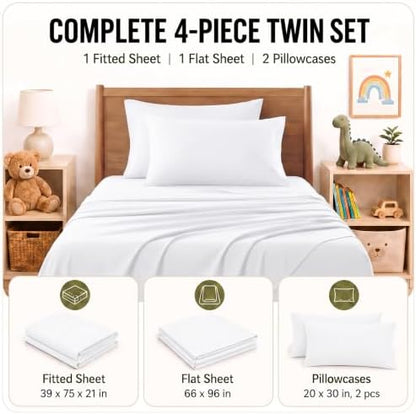 CozyLux Twin Sheet Set 4-Piece, 21-Inch Deep Pocket, Soft Brushed Feel