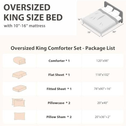 MUXHOMO 7 Pieces Oversized King Comforter Set, Seersucker Bed in a Bag Oversized King Size, All Season Luxury Bedding Set with Comforter, Flat Sheet, Fitted Sheet, Pillowcases & Shams, Beige