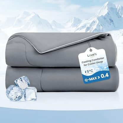 Love's cabin Cooling Comforter Queen Size, Double Sided Cooling Blankets for Hot Sleepers, Q-Max>0.4 Instant Cool-to-Touch, 2X Breathable & Moisture-Wicking, Oeko-TEX Certified, 90"x90" Grey