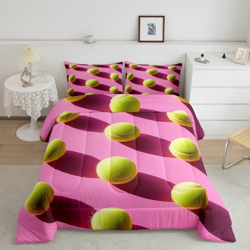 Castle Fairy 3D Tennis Balls Comforter Set Twin Size Sports Ball Game Themed Bedding Set Kids Boys Girls Modern Sport Competition All Season Quilt Set Geometric Circle Bedding Comforter Sets,2Pcs