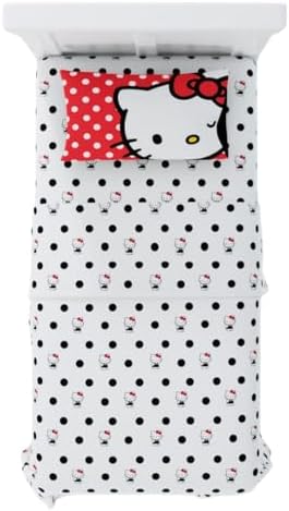 Hello Kitty Polka Dot Bedding Super Soft Microfiber 3 Piece Twin Sheet Set, (Officially Licensed Product) By Franco