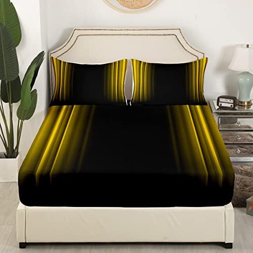 Feelyou Geometric Abstract Ombre Sheet Set Men Adults Teens Yellow and Black Striped Bed Sheets Kids Boys Girls Simple Modern Bed Set Bedroom Collection 4Pcs Queen Size